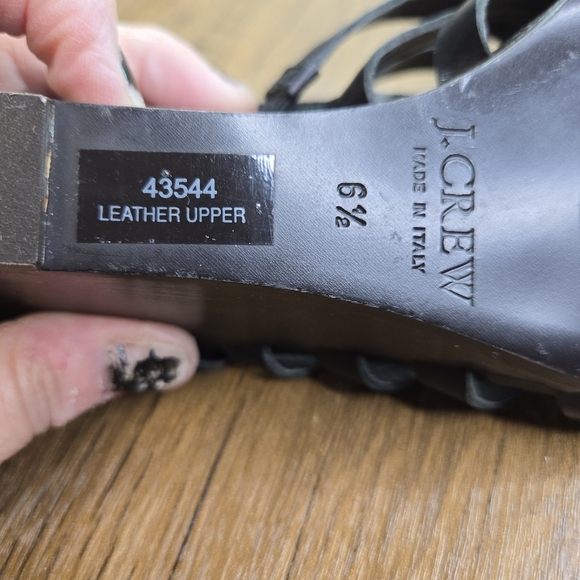 J. Crew Black Leather Strappy Wedge Sandals Italy - Picture 3 of 13